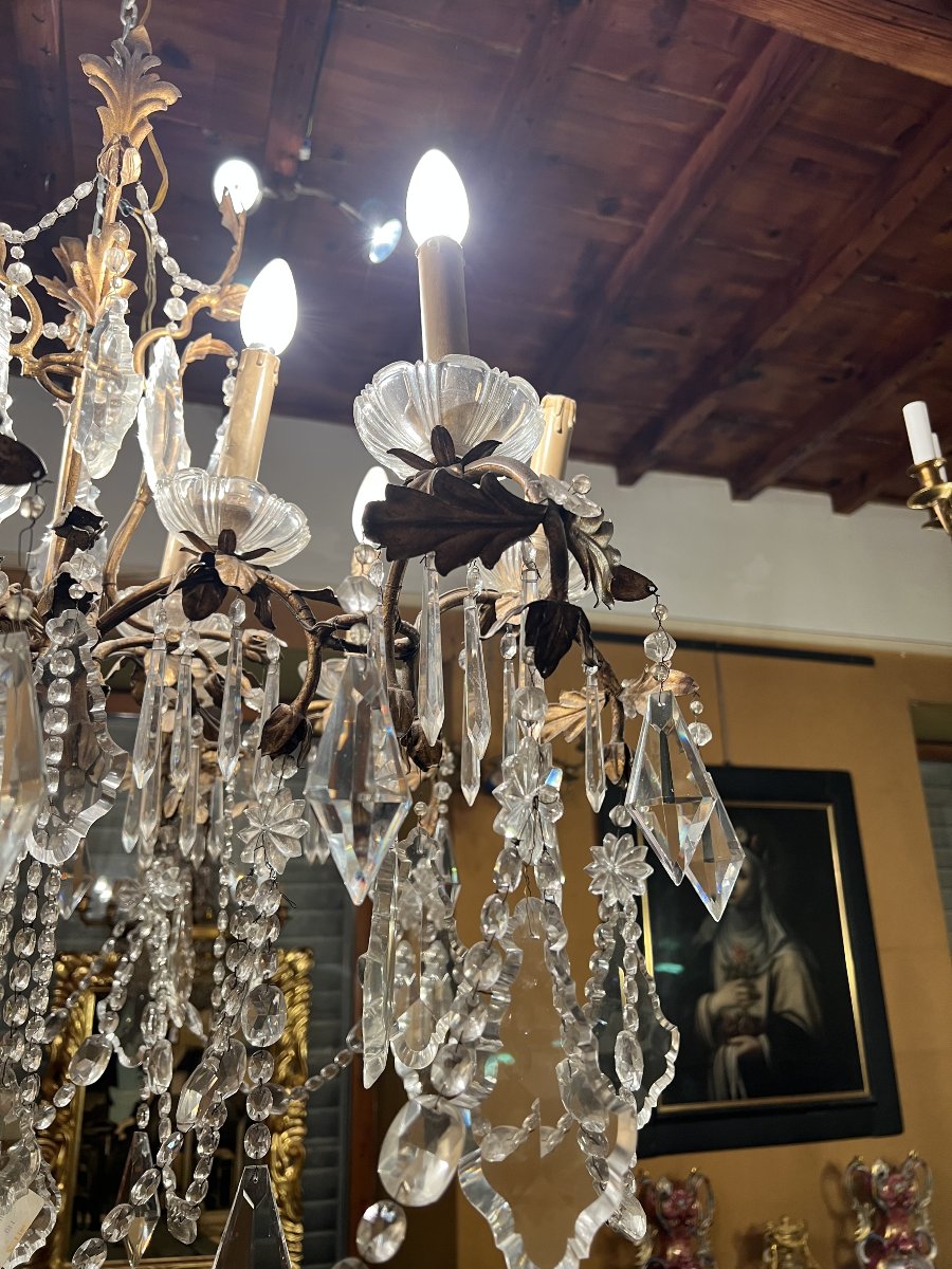 LAMPADARIO IN BRONZO E CRISTALLI FINE XIX SECOLO -photo-2