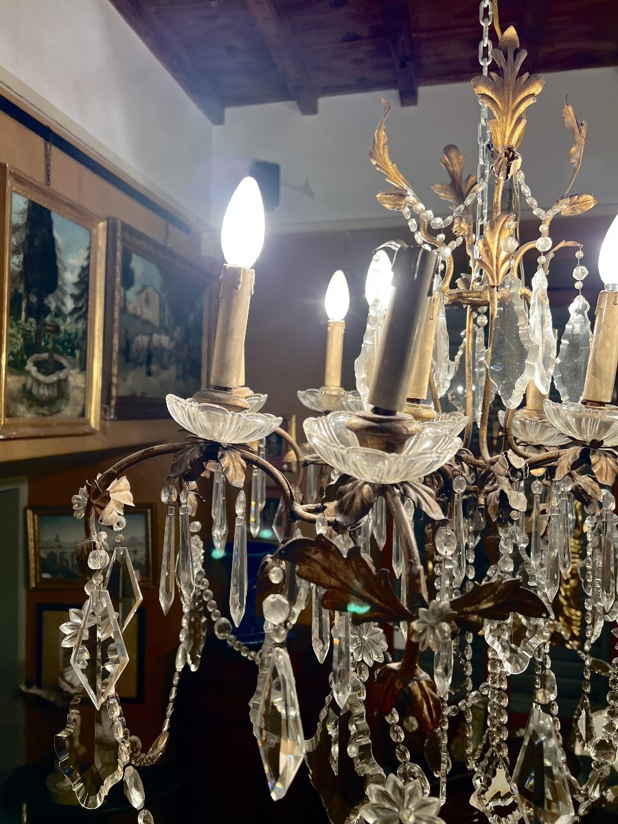 LAMPADARIO IN BRONZO E CRISTALLI FINE XIX SECOLO -photo-3