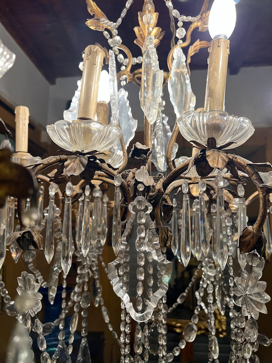 LAMPADARIO IN BRONZO E CRISTALLI FINE XIX SECOLO -photo-1