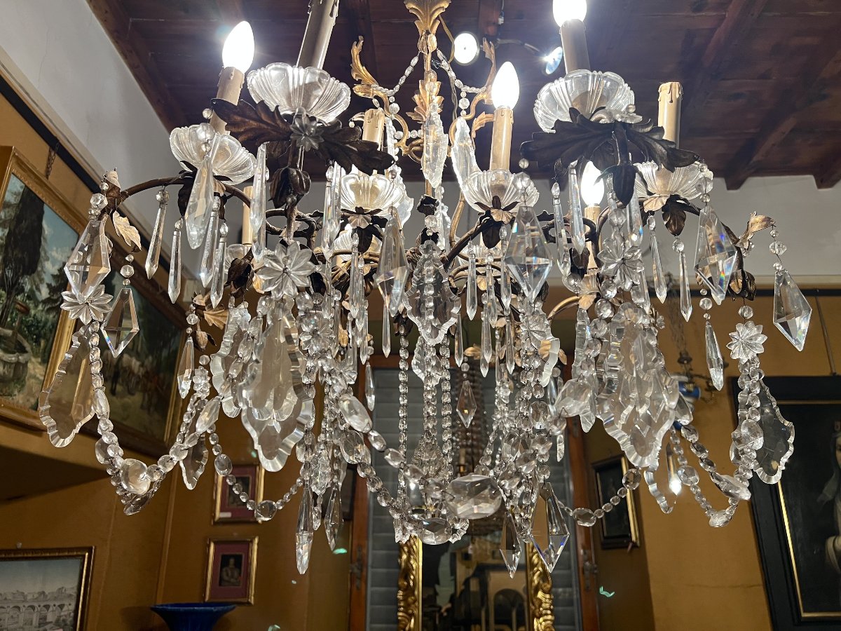 LAMPADARIO IN BRONZO E CRISTALLI FINE XIX SECOLO -photo-2