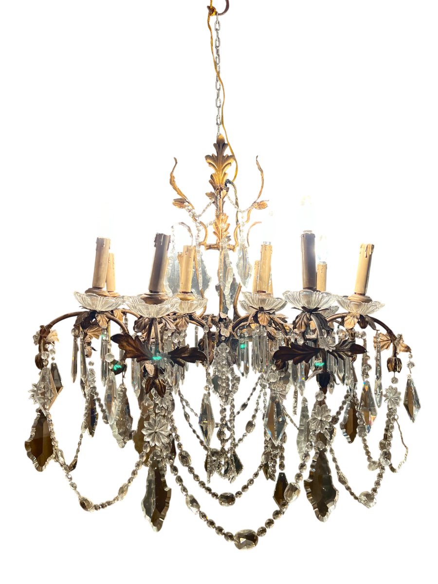 LAMPADARIO IN BRONZO E CRISTALLI FINE XIX SECOLO 