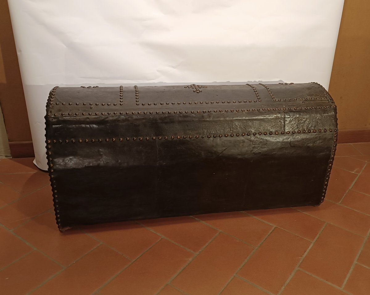 BAULE DA CARROZZA IN CUOIO FINE XVII SECOLO-photo-5