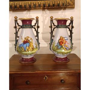 VASI IN PORCELLANA BIEDERMEIER META' XIX SECOLO 