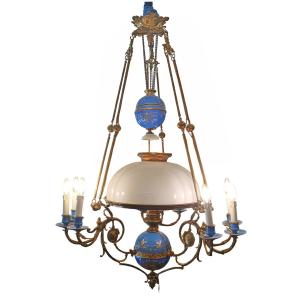 LAMPADARIO IN PORCELLANA E BRONZO DORATO META' XIX SECOLO