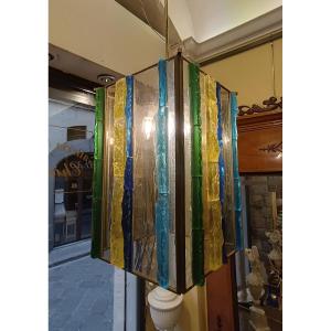 LAMPADARIO IN VETRO MULTICOLORE POLLONI ANNI '60 