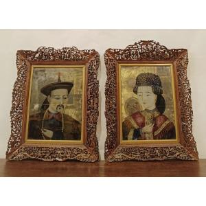 COPPIA DI DIPINTI A SPECCHIO QING FINE DEL XIX SECOLO