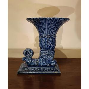 VASO IN MAIOLICA BLU SECONDA META' XIX SECOLO 