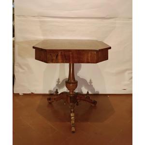 TAVOLINO OTTAGONALE CON INTARSI GEOMETRICI META' XIX SECOLO 