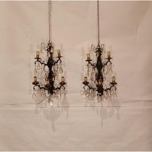 COPPIA DI APPLIQUES IN BRONZO E CRISTALLI PRIMI XX SECOLO 