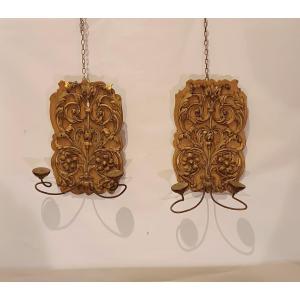 COPPIA DI APPLIQUES IN LEGNO DORATO FINE XVIII SECOLO
