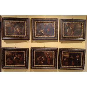 SEI DIPINTI CON SCENE POPOLARI SECONDA META' XVII SECOLO 