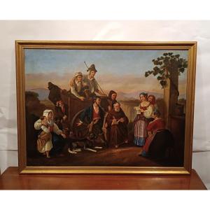 DIPINTO CON SCENA DI GENERE META' XIX SECOLO