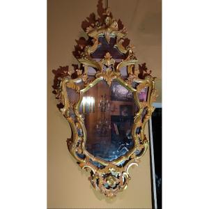 SPECCHIERA DIPINTA E DORATA IN STILE LUIGI XV META' XIX SECOLO