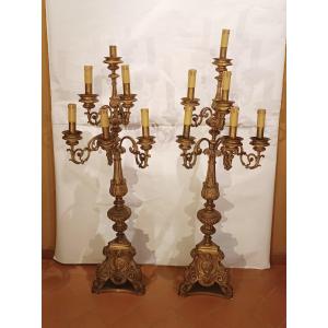 COPPIA DI CANDELABRI IN BRONZO DORATO PRIMI XIX SECOLO