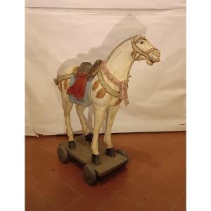 CAVALLO DA GIOCO IN LEGNO DIPINTO META' XIX SECOLO