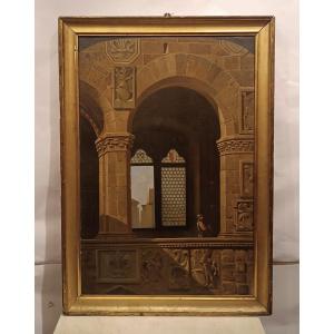 DIPINTO CON INTERNO DEL BARGELLO DI FIRENZE META' XIX SECOLO 