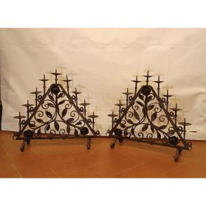 COPPIA DI CANDELIERI IN FERRO FINE XIX SECOLO