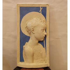 PLACCA IN MAIOLICA CON SAN GIOVANNI FINE XIX SECOLO