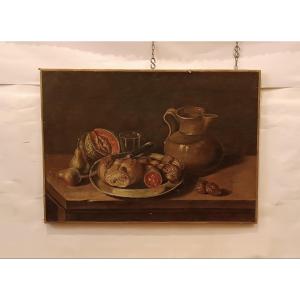 DIPINTO CON NATURA MORTA E FRUTTA FINE XIX SECOLO