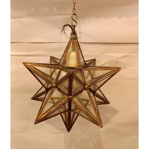 LAMPADA A STELLA IN OTTONE E VETRO ANNI '60 