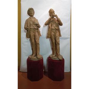 COPPIA DI SCULTURE CON SUONATORI PRIMA META' XX SECOLO
