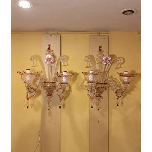 COPPIA DI APPLIQUES IN VETRO DI MURANO INIZI XX SECOLO 