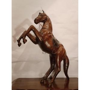CAVALLO RAMPANTE IN CUOIO FINE XIX SECOLO 
