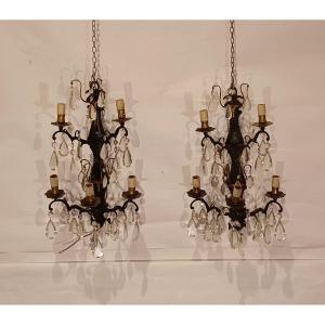 COPPIA DI APPLIQUES IN BRONZO E CRISTALLI PRIMI XX SECOLO 