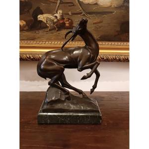 SCULTURA IN BRONZO CON ANTILOPE DI IGINIO MONTINI PRIMI DEL XX SECOLO 