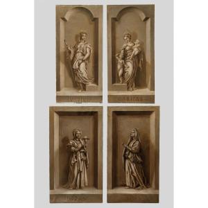 QUATTRO DIPINTI VIRTU' CARDINALI META' XVIII SECOLO