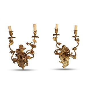 COPPIA DI APPLIQUES IMPERO IN BRONZO DORATO PRIMI DEL XIX SECOLO 