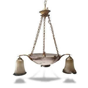 LAMPADARIO ART NOUVEAU IN VETRO INIZIO XX SECOLO