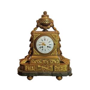 OROLOGIO IN BRONZO CON BASE IN MARMO BARDIGLIO PRIMA META' XIX SECOLO