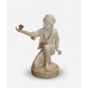SCULTURA IN ALABASTRO "RAGAZZO CON TROTTOLA" SECONDA META' XIX SECOLO 