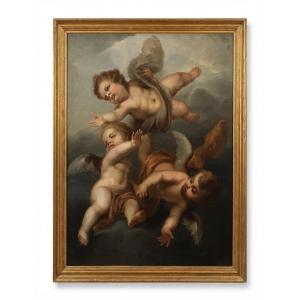 DIPINTO CON AMORINI VOLANTI INIZI XVIII SECOLO