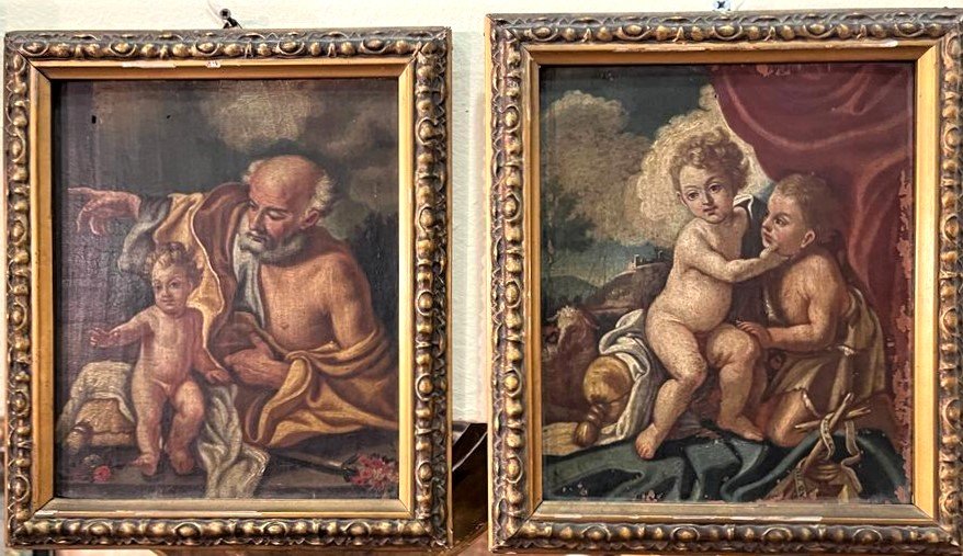 Coppia di dipinti devozionali su tavoletta, ambito Napoletano vicino a F.De Mura.