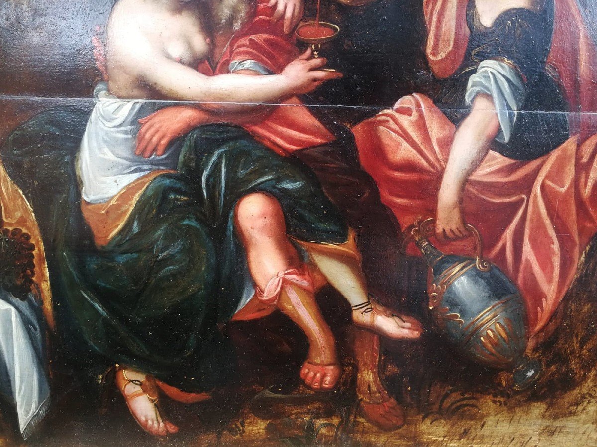 Lot e le figlie. Affascinante olio su tavola di scuola Fiamminga fine XVI- primi XVII secolo.-photo-4