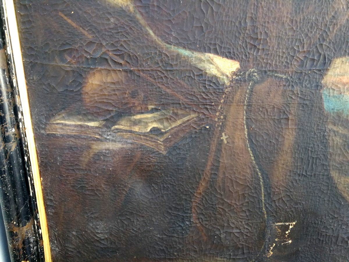 San Francesco in estasi, olio su tela della prima metà del seicento su cornice coeva.-photo-1