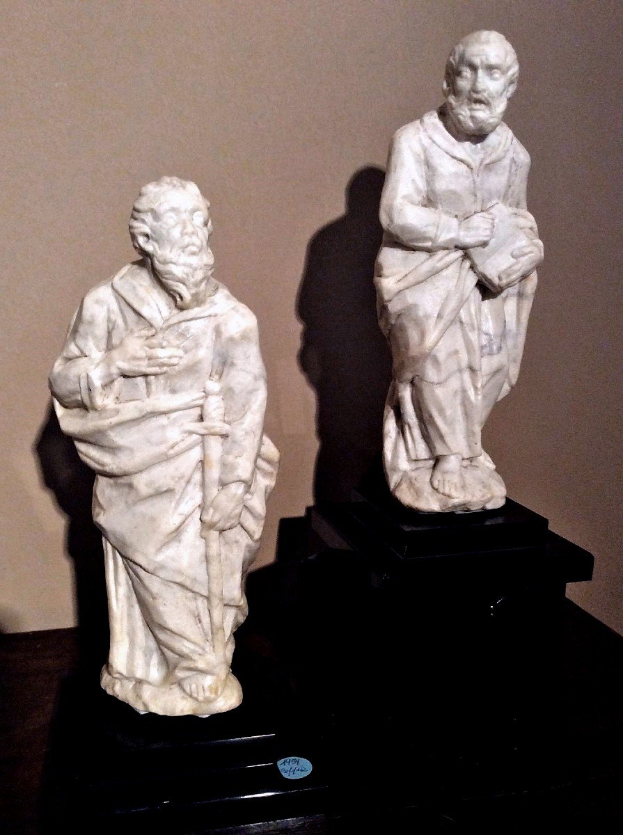 Santi Pietro e Paolo in marmo bianco scolpito. Roma, XVI secolo. 