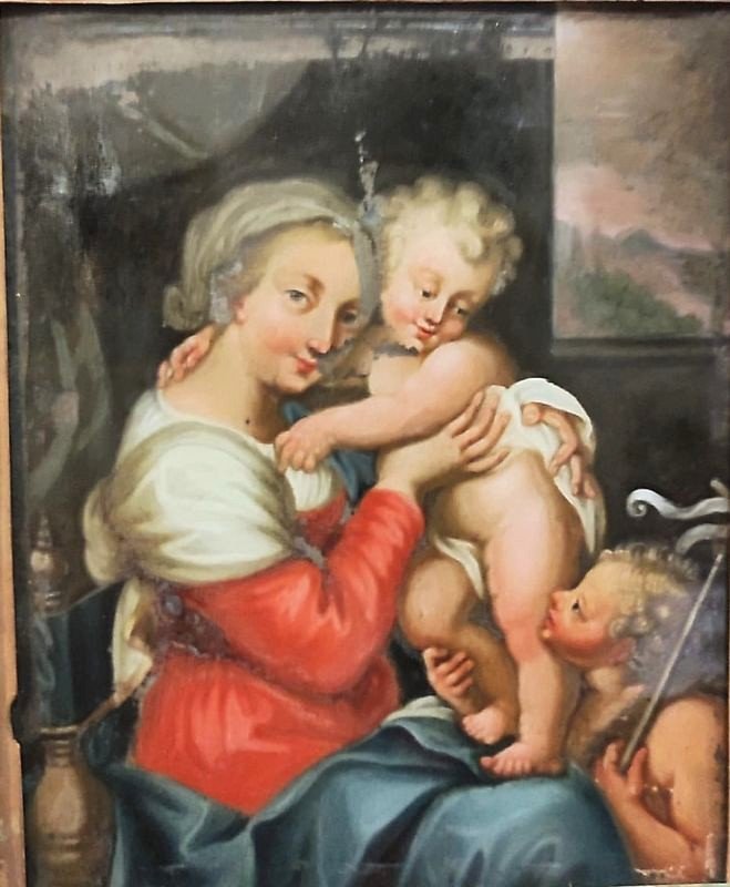 Pittura su vetro - Madonna con bambino. Italia settentrionale,  fine del XVII secolo.-photo-2