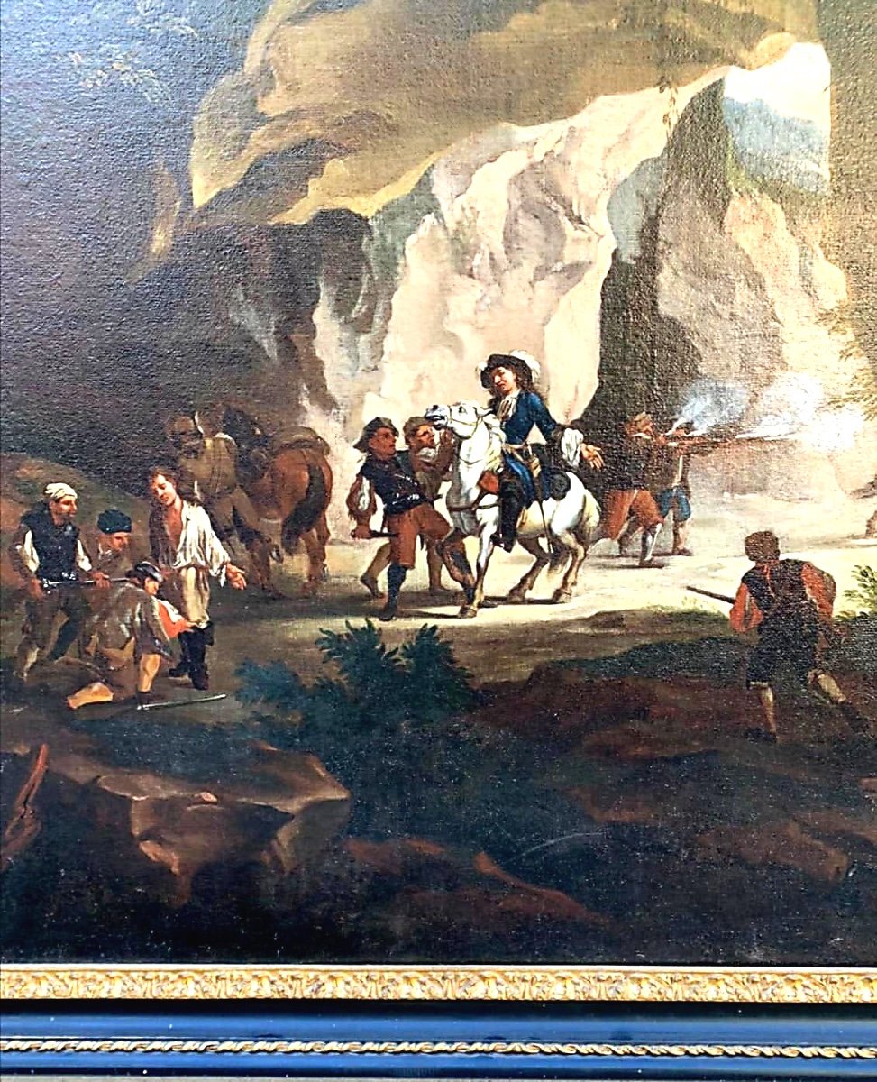 Paesaggio roccioso con imboscata dei briganti. Olio su tela 99 cm X 137 cm, XVII secolo. -photo-3