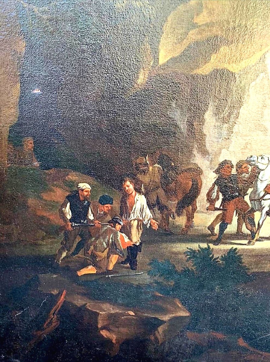 Paesaggio roccioso con imboscata dei briganti. Olio su tela 99 cm X 137 cm, XVII secolo. -photo-2