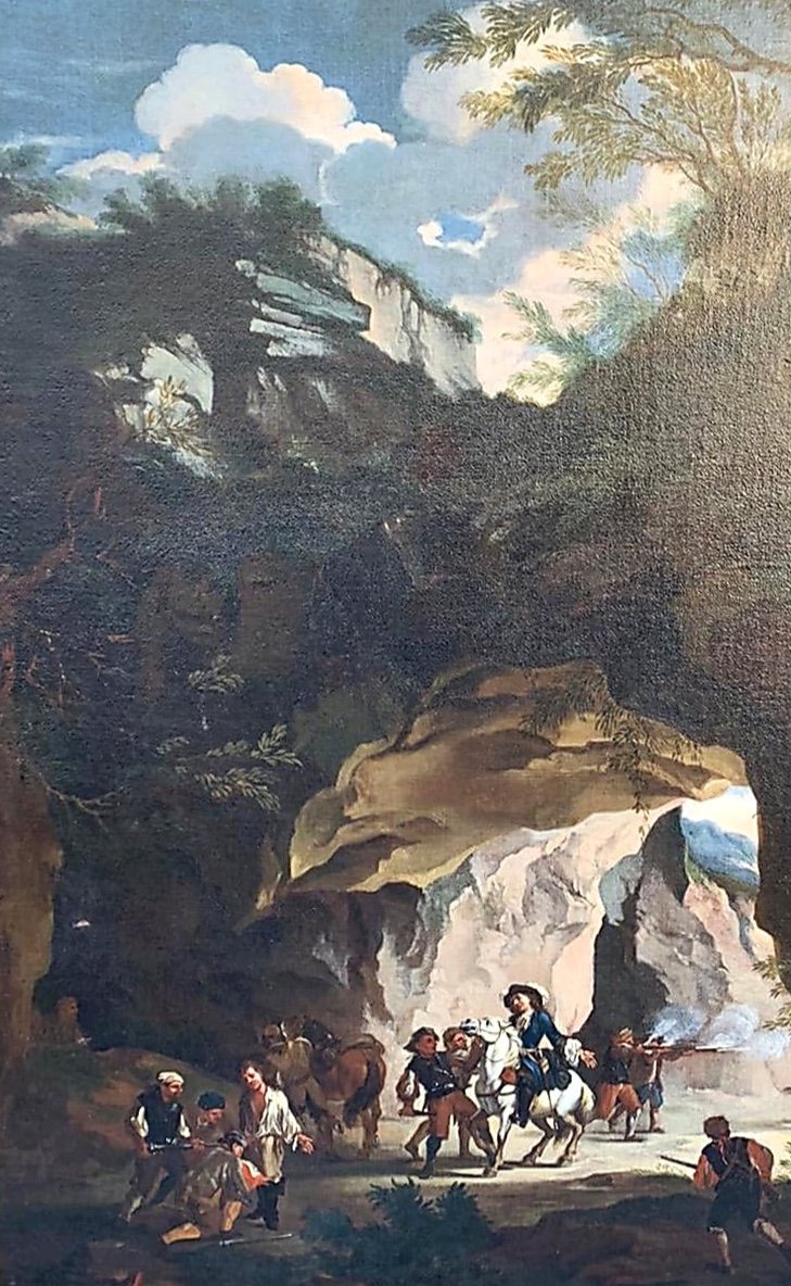 Paesaggio roccioso con imboscata dei briganti. Olio su tela 99 cm X 137 cm, XVII secolo. -photo-4