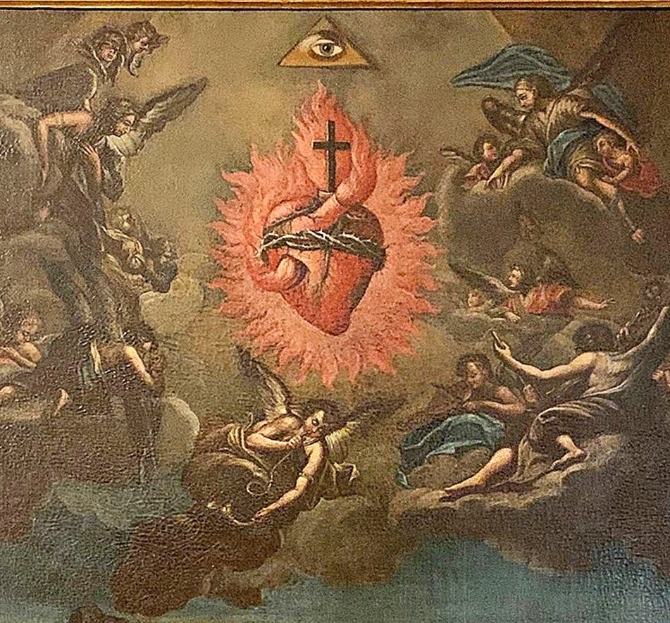 I 4 continenti in adorazione del sacro cuore di Gesù - Olio su tela 2a metà del XVII s. -photo-3