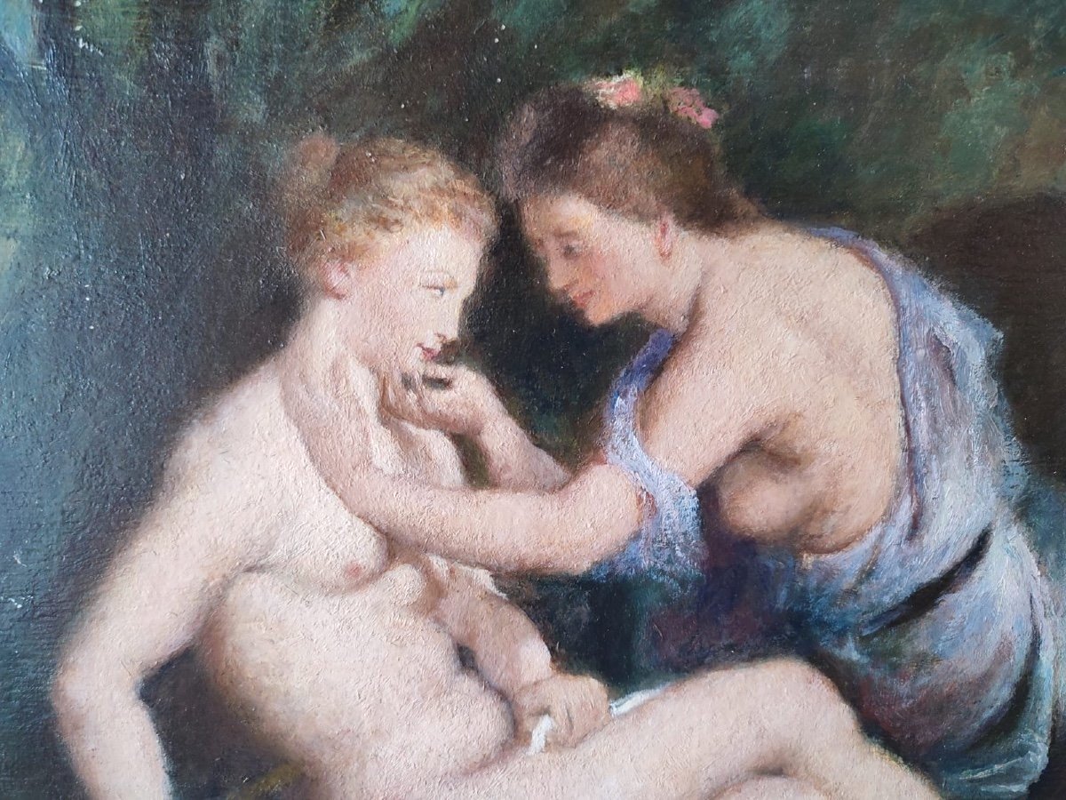 Giove e Callisto, olio su tavoletta periodo romantico. Copia da Rubens.-photo-2