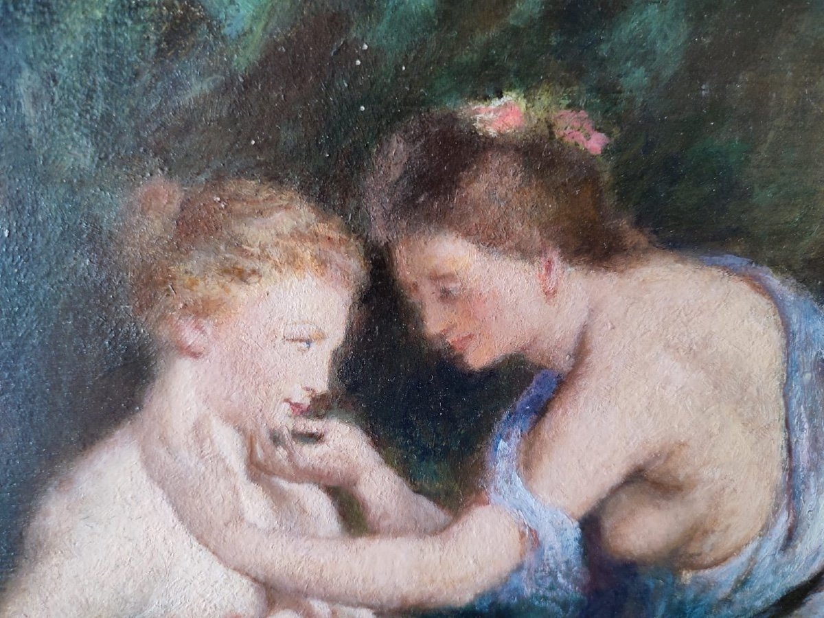 Giove e Callisto, olio su tavoletta periodo romantico. Copia da Rubens.-photo-4