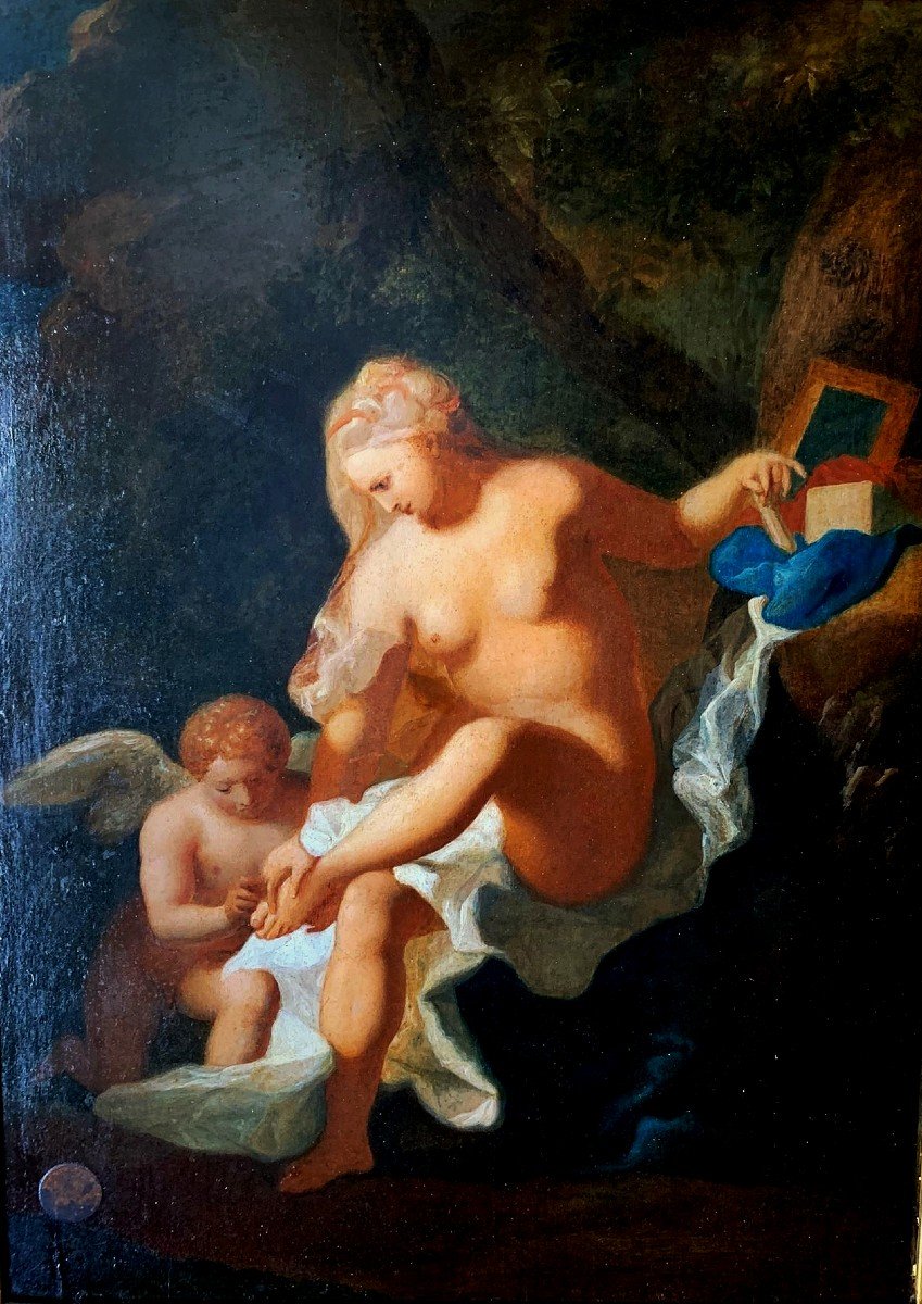 Toilette Di Venere, Interessante Olio Su Tavola. Pittore francese da studiare, inizio del XIXse-photo-2