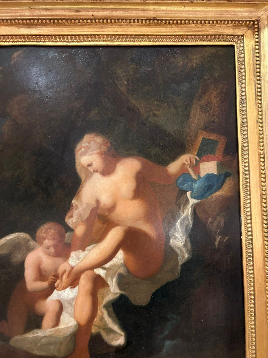 Toilette Di Venere, Interessante Olio Su Tavola. Pittore francese da studiare, inizio del XIXse-photo-1