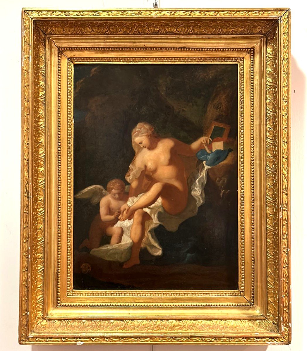 Toilette Di Venere, Interessante Olio Su Tavola. Pittore francese da studiare, inizio del XIXse-photo-4