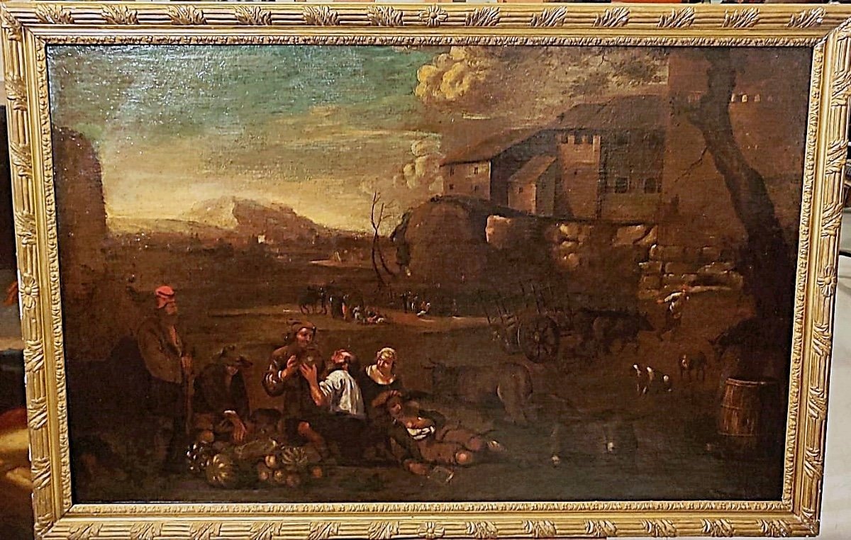 Scena bucolica nella campagna romana, ambito romano dei "bamboccianti" alla metà del XVII s